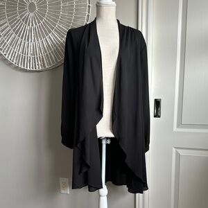 Black Open Cardigan with Pleated Back